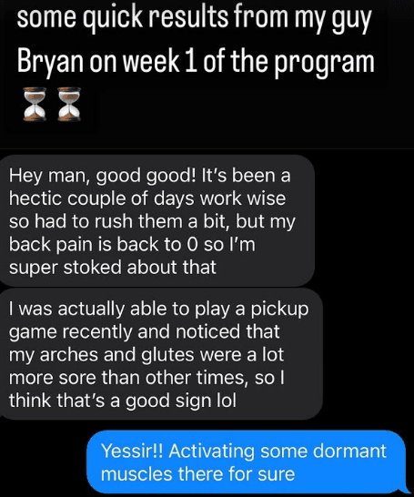 Quick results week 1 - back pain to zero, playing pickup games