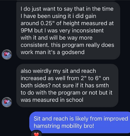 Gained 0.25 inches, sit and reach improved, program works